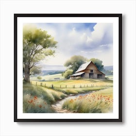 Watercolor Of A Farm Art Print