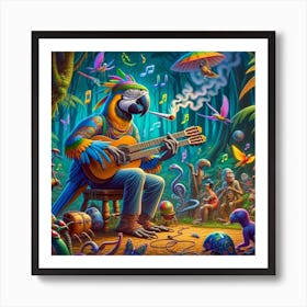 Psychedelic Parrot Jamming the Blues Art Print