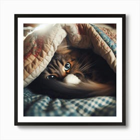 Kitty Under Blanket Art Print