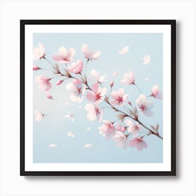 "Whispers of Spring"  Gentle cherry blossoms cascade across a soft blue canvas, each petal a delicate brushstroke of nature’s serene beauty.  Discover the serene charm of 'Whispers of Spring', where soft cherry blossoms dance in a tranquil breeze. This piece captures the fleeting beauty of spring, a timeless reminder of nature's delicate balance, perfect for bringing a breath of fresh air into any space. Art Print