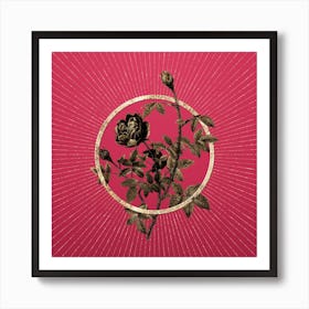Gold Moss Rose Glitter Ring Botanical Art on Viva Magenta n.0208 Art Print