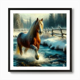 Beautiful Horse By A Winter Stream 2 Art Print