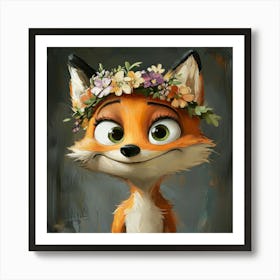 Fox In Flower Crown 5 Art Print