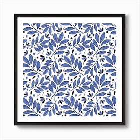 Lushy Leaves Olive Navy Blue Art Print