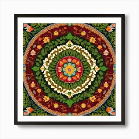 Mandala, Flower Mandala, A Mandala Made From Leaves Flowers And Animals Radiating From A Central Point 1 Art Print