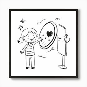 Girl Looking At Mirror Art Print