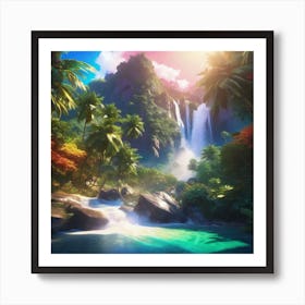 Waterfall In The Jungle 23 Art Print