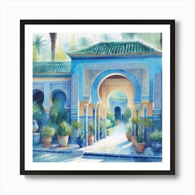 Blue Palace In Morocco Jardin Majorelle Morocco Modern Blue Illustration 5 Art Print Art Print