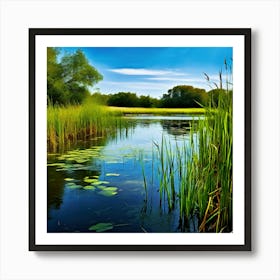 Grass Plant Vegetation Water Reed Calm Cane Season Scene Green Tranquil Background Natur (1) Art Print