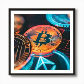 Bitcoins On A Black Background Art Print