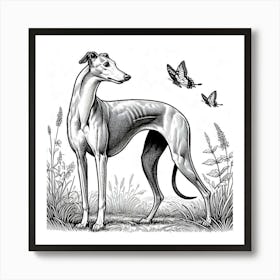 Line Art greyhound dog 2 Art Print