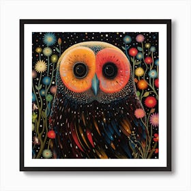 Colorful Barn Owl At Night Art Print