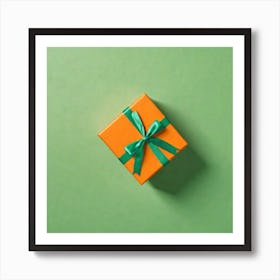 Gift Box On Green Background 4 Art Print