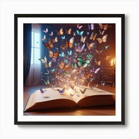 Butterfly Flying Over Book Art Print