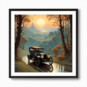 Vintage Car In The Forest Art Print