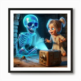 Skeleton And Girl Art Print