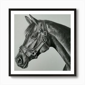 Black and White Horse Charcoal Painting Art Print