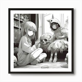 Anime Girl Sitting On The Floor 2 Art Print