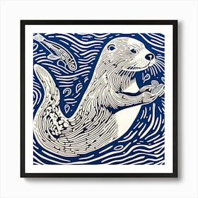 Otter Print Linocut Art Print