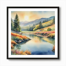 Sunset In The Mountains Painting 2 Art Print