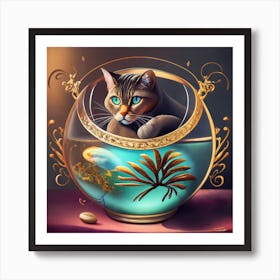 Cat In A Bowl 3 Art Print