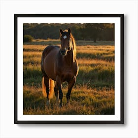 Horse In Field At Sunset Stock Photo Art Print