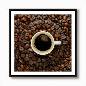 Coffee Cup On Coffee Beans Art Print