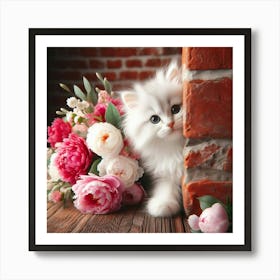 Cute Kitten With Flowers 1 Art Print