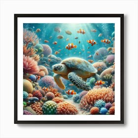 Sea Turtles And Corals Art Print