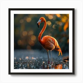 Flamingo In Water Art Print