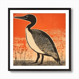 Retro Bird Lithograph Loon 2 Art Print