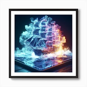 Luminous sailboats amid thick smoke 2 Art Print