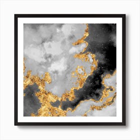 100 Nebulas in Space with Stars Abstract in Black and Gold n.034 Art Print
