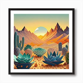 Firefly Beautiful Modern Abstract Succulent Landscape And Desert Flowers With A Cinematic Mountain V (3) Art Print