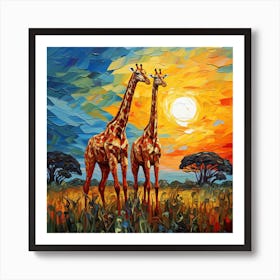 Giraffes At Sunset 9 Art Print