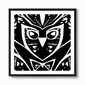 Abstract Owl Monotone Art Print