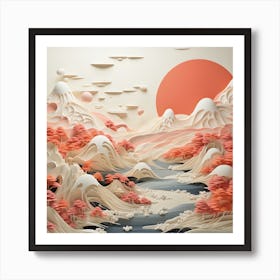 Japanese paper cut landscape Art Print