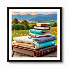 Books On A Wooden Table Art Print