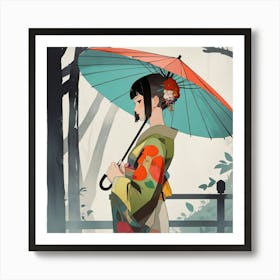 Japanese woman with umbrella 4 Art Print