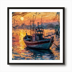 Fishing Boat At Sunset 1 Art Print