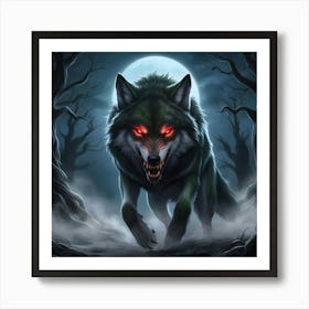 A Wolf With Glowing Red Eyes Art Print