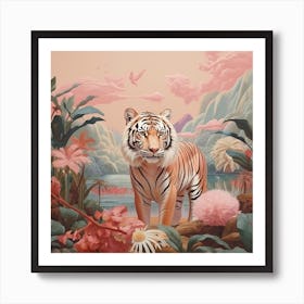 Tiger 4 Pink Jungle Animal Portrait Art Print