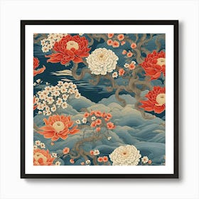 Japanese Floral Wallpaper Art Print