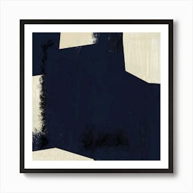 Blue Abstract No. 2 - Abstract Blue and Black on Beige , Neutral, Minimalist, Monochromatic, Contemporary Wall Art Art Print