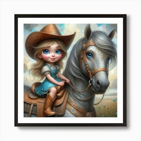 Little Cowgirl On Horse Art Print