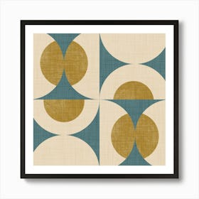 Retro Vintage Circle Fusion Mid Century Orbs Slate Blue 50s Geometric Art Print