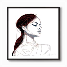 Red Line Black And White - Pretty Woman Lines Art Print