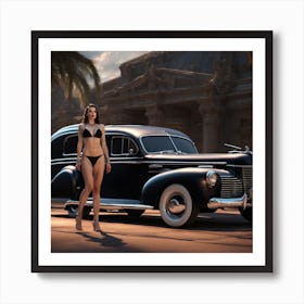 Woman In A Bikini with hearse Art Print