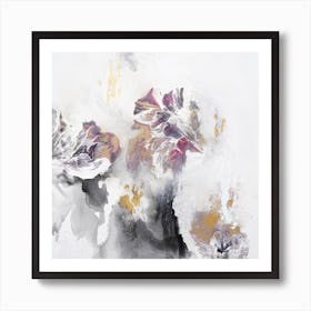 White Gold Grey Abstract Painting Square Art Print