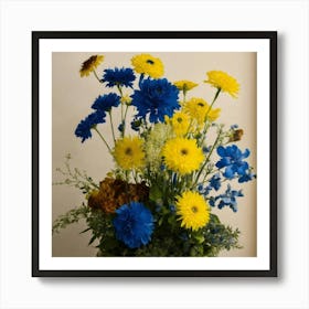 Blue And Yellow Flowers Art Print